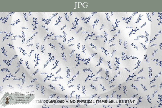 Blue Fern Toile Seamless Pattern | Hand-Drawn Botanical Leaves | Cottagecore Sublimation Willow Paige Farms 
