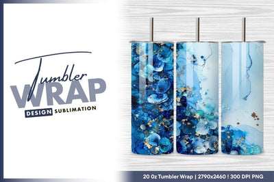 Blue floral abstract art with gold accents Sublimation Regulrcrative 