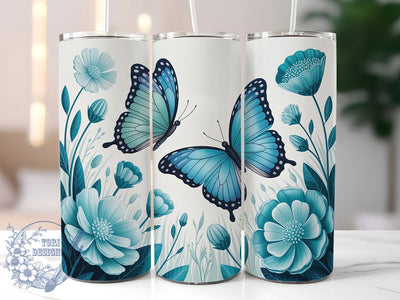 Blue Floral Butterfly 20oz Tumbler, Butterfly Floral Cup Wrap, Elegant Flower Design, Sublimation Tumbler Wrap, 20Oz Tumbler Design, Artistic Butterfly Cup, Nature Inspired Floral Wrap Sublimation ToriDesigns 