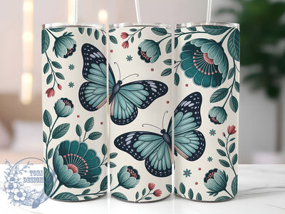Blue Floral Butterfly 20oz Tumbler, Butterfly Floral Cup Wrap, Elegant Flower Design, Sublimation Tumbler Wrap, 20Oz Tumbler Design, Artistic Butterfly Cup, Nature Inspired Floral Wrap Sublimation ToriDesigns 