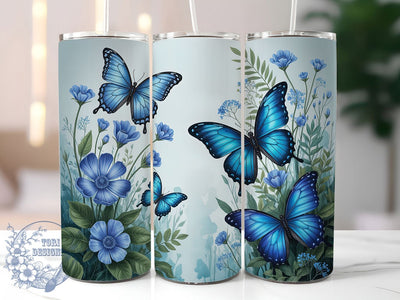 Blue Floral Butterfly 20oz Tumbler, Butterfly Floral Cup Wrap, Elegant Flower Design, Sublimation Tumbler Wrap, 20Oz Tumbler Design, Artistic Butterfly Cup, Nature Inspired Floral Wrap Sublimation ToriDesigns 