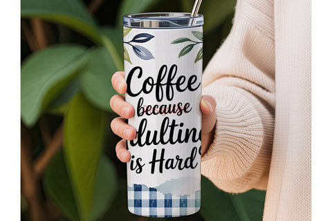 Blue Floral Coffee Tumbler Wrap Sublimation DesignSVG 