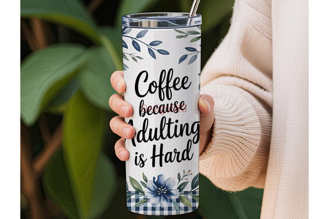 Blue Floral Coffee Tumbler Wrap Sublimation DesignSVG 