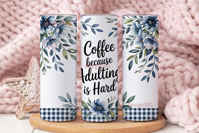 Blue Floral Coffee Tumbler Wrap Sublimation DesignSVG 