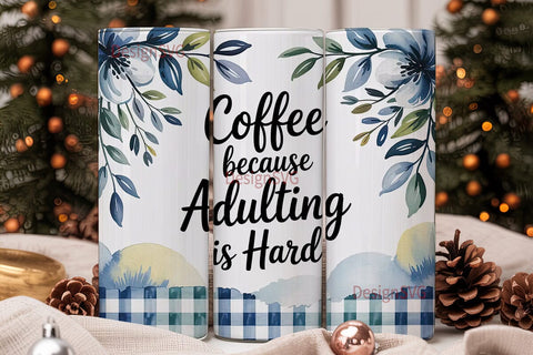 Blue Floral Coffee Tumbler Wrap Sublimation DesignSVG 