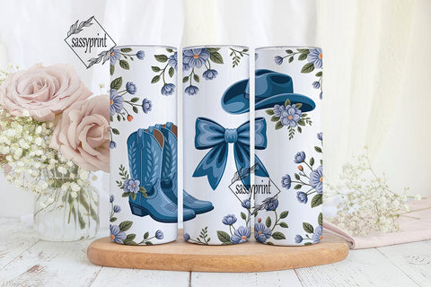 Blue Floral Cowboy 20oz Tumbler Wrap Sublimation sassyprint 
