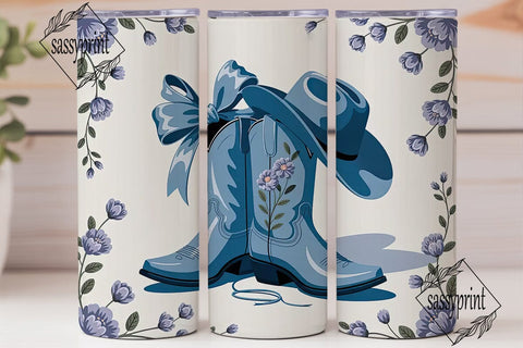 Blue Floral Cowboy 20oz Tumbler Wrap Sublimation sassyprint 