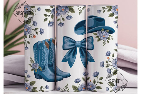 Blue Floral Cowboy 20oz Tumbler Wrap Sublimation sassyprint 