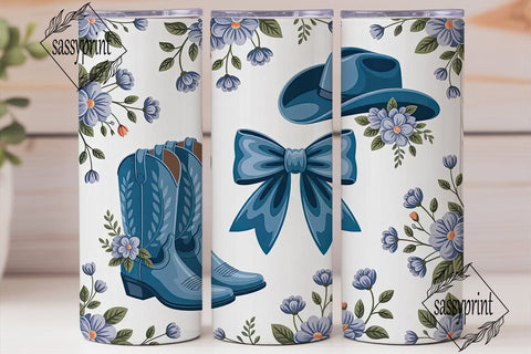 Blue Floral Cowboy 20oz Tumbler Wrap Sublimation sassyprint 