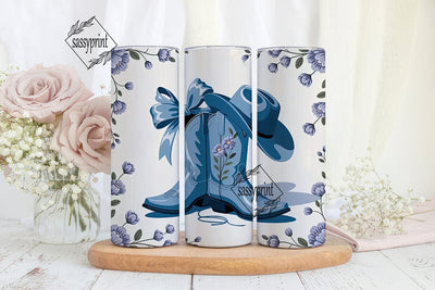 Blue Floral Cowboy 20oz Tumbler Wrap Sublimation sassyprint 