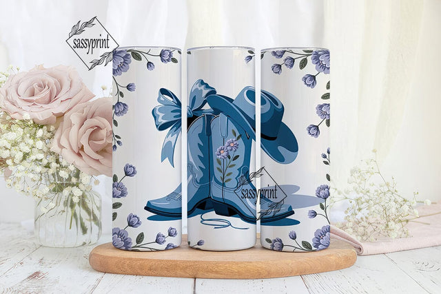 Blue Floral Cowboy 20oz Tumbler Wrap Sublimation sassyprint 