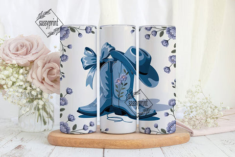Blue Floral Cowboy 20oz Tumbler Wrap Sublimation sassyprint 