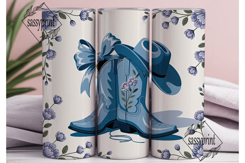 Blue Floral Cowboy 20oz Tumbler Wrap Sublimation sassyprint 