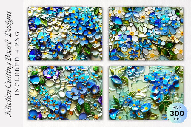 Blue Floral Glass Cutting Board PNG Design Sublimation Regulrcrative 