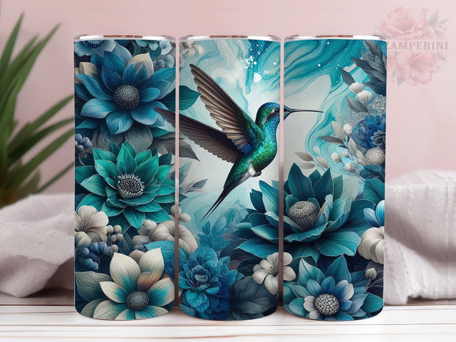 Blue Floral Hummingbird 20oz Tumbler Wrap PNG, Hummingbird Tumbler Png, Straight & Tapered Tumbler Wrap, Instant Digital Download Sublimation Li Zamperini 