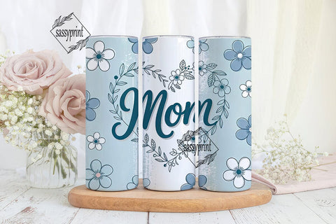 Blue Floral Mom 20oz Tumbler Wrap Sublimation sassyprint 