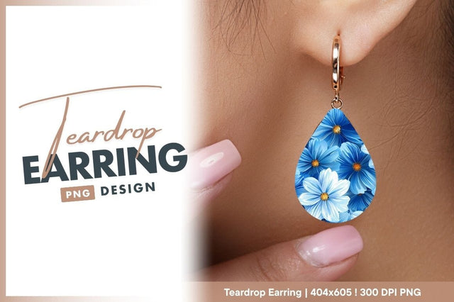 Blue floral pattern backdrop teardrop earring png Sublimation Regulrcrative 
