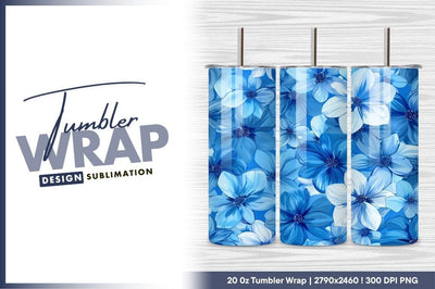 Blue Floral Pattern Illustration of Blooming Flowers Sublimation Regulrcrative 