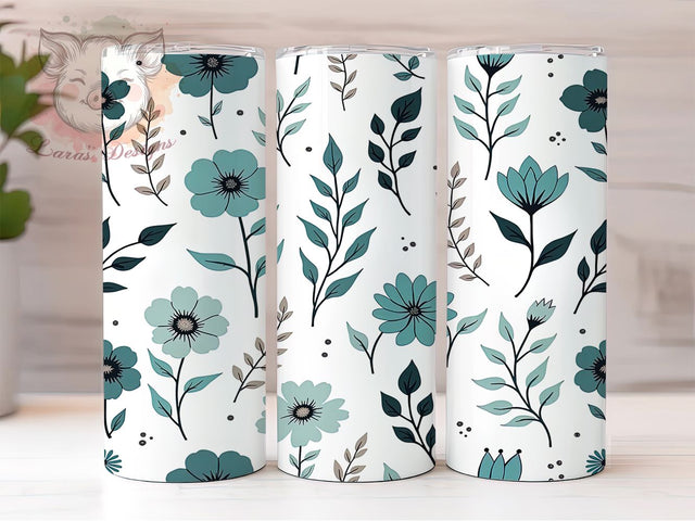 Blue Floral Seamless 20oz Nature Tumbler, Blue Floral Design, Seamless Pattern, Sublimation Wrap, 20oz Tumbler, Flower Gift, Floral Drinkware, Nature Theme Sublimation Lara' s Designs 