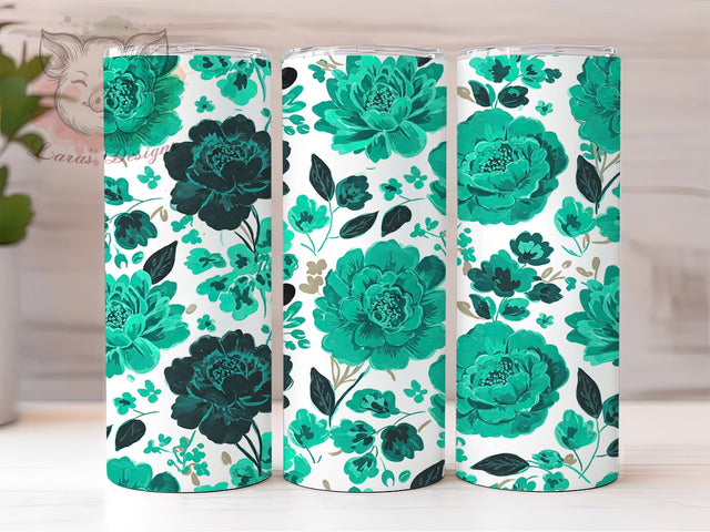 Blue Floral Seamless 20oz Nature Tumbler, Blue Floral Design, Seamless Pattern, Sublimation Wrap, 20oz Tumbler, Flower Gift, Floral Drinkware, Nature Theme Sublimation Lara' s Designs 