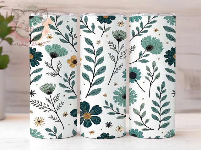 Blue Floral Seamless 20oz Nature Tumbler, Blue Floral Design, Seamless Pattern, Sublimation Wrap, 20oz Tumbler, Flower Gift, Floral Drinkware, Nature Theme Sublimation Lara' s Designs 