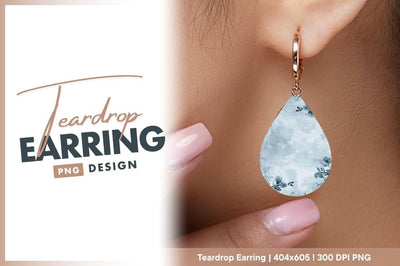 Blue floral texture teardrop earring png design Sublimation Regulrcrative 