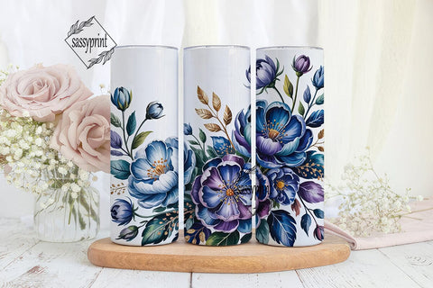 Blue Floral Watercolor 20oz Tumbler Wrap Sublimation sassyprint 