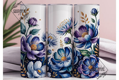 Blue Floral Watercolor 20oz Tumbler Wrap Sublimation sassyprint 