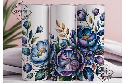 Blue Floral Watercolor 20oz Tumbler Wrap Sublimation sassyprint 