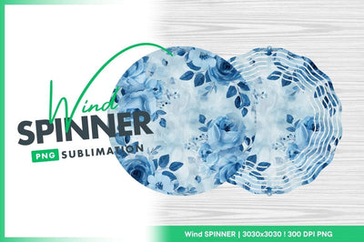 Blue Floral Wind Spinner Round Png Design with Sublimation Elements Sublimation Regulrcrative 