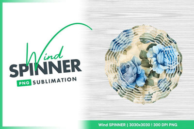 Blue floral wind spinner round png sublimation design Sublimation Regulrcrative 