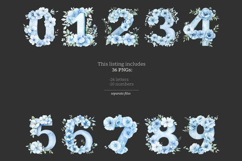 Blue Flower Alphabet | Floral Letters Printable SVG GlamArtZhanna 