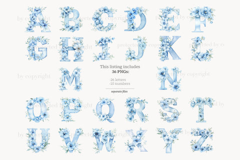 Blue Flower Alphabet | Floral Letters Printable SVG GlamArtZhanna 