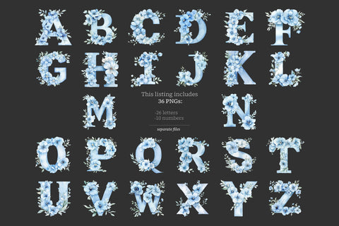 Blue Flower Alphabet | Floral Letters Printable SVG GlamArtZhanna 