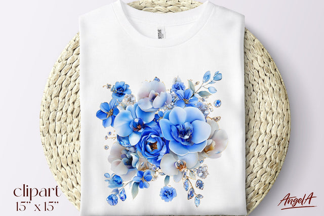 Blue flowers clipart, floral clipart, bouquet of flowers PNG Sublimation Angelina Semenova 