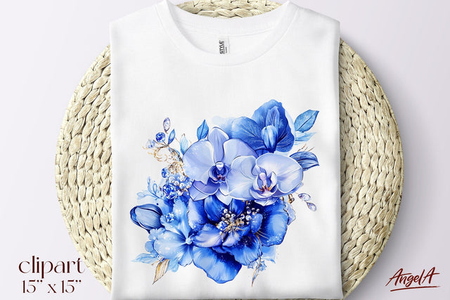 Blue flowers clipart, floral clipart, orchid clipart, gem Sublimation Angelina Semenova 