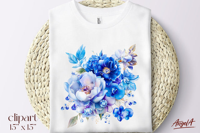 Blue flowers clipart, floral clipart, peonies roses, gem Sublimation Angelina Semenova 