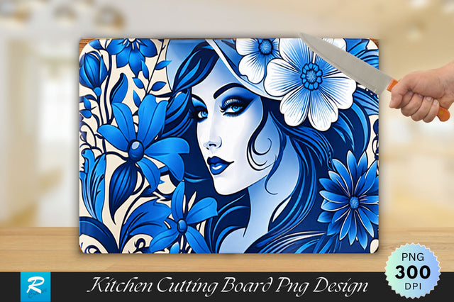 Blue Flowers Girl Cutting Board Sublimation Regulrcrative 