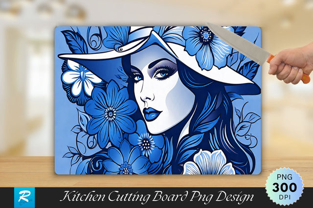 Blue Flowers Girl Cutting Board Sublimation Regulrcrative 