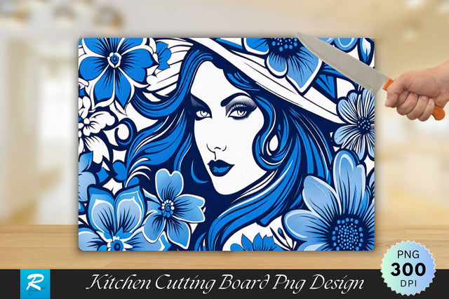 Blue Flowers Girl Cutting Board Sublimation Regulrcrative 
