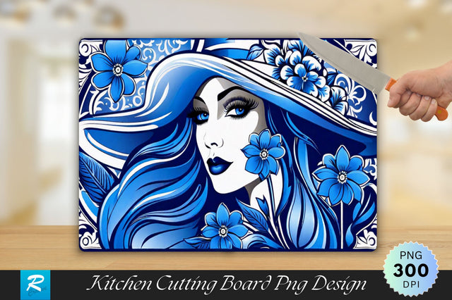 Blue Flowers Girl Cutting Board Sublimation Regulrcrative 