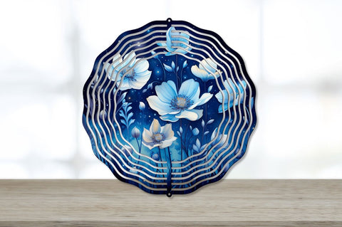 Blue Flowers in the Night Arts Wind Spinner Sublimation Regulrcrative 