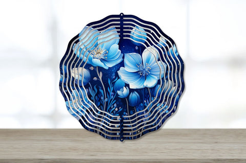 Blue Flowers in the Night Arts Wind Spinner Sublimation Regulrcrative 