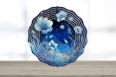 Blue Flowers in the Night Arts Wind Spinner Sublimation Regulrcrative 