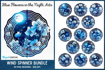 Blue Flowers in the Night Arts Wind Spinner Sublimation Regulrcrative 