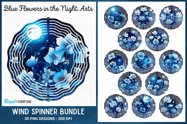 Blue Flowers in the Night Arts Wind Spinner Sublimation Regulrcrative 