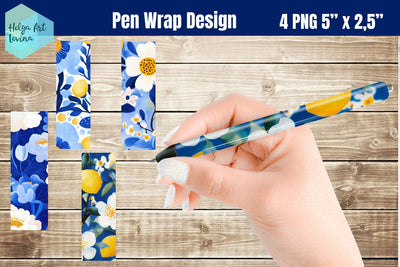 Blue flowers Pen Wraps Sublimation Sublimation Helga Art 