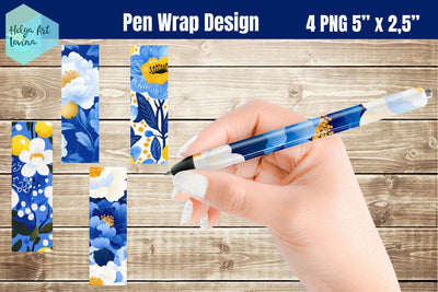 Blue flowers Pen Wraps Sublimation Sublimation Helga Art 