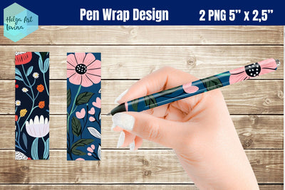 Blue flowers Pen Wraps Sublimation Sublimation Helga Art 