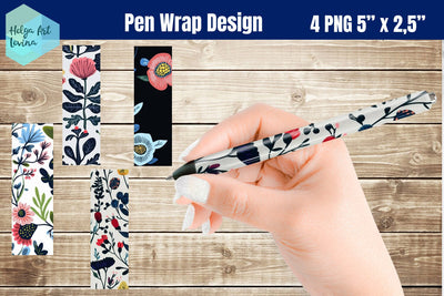 Blue flowers Pen Wraps Sublimation Sublimation Helga Art 